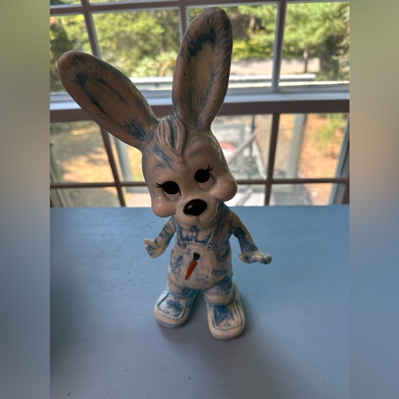 Vintage Creative Products Overalls Bunny Rabbit Blue Plastic Piggy Bank 1977 - Picture 2 of 4